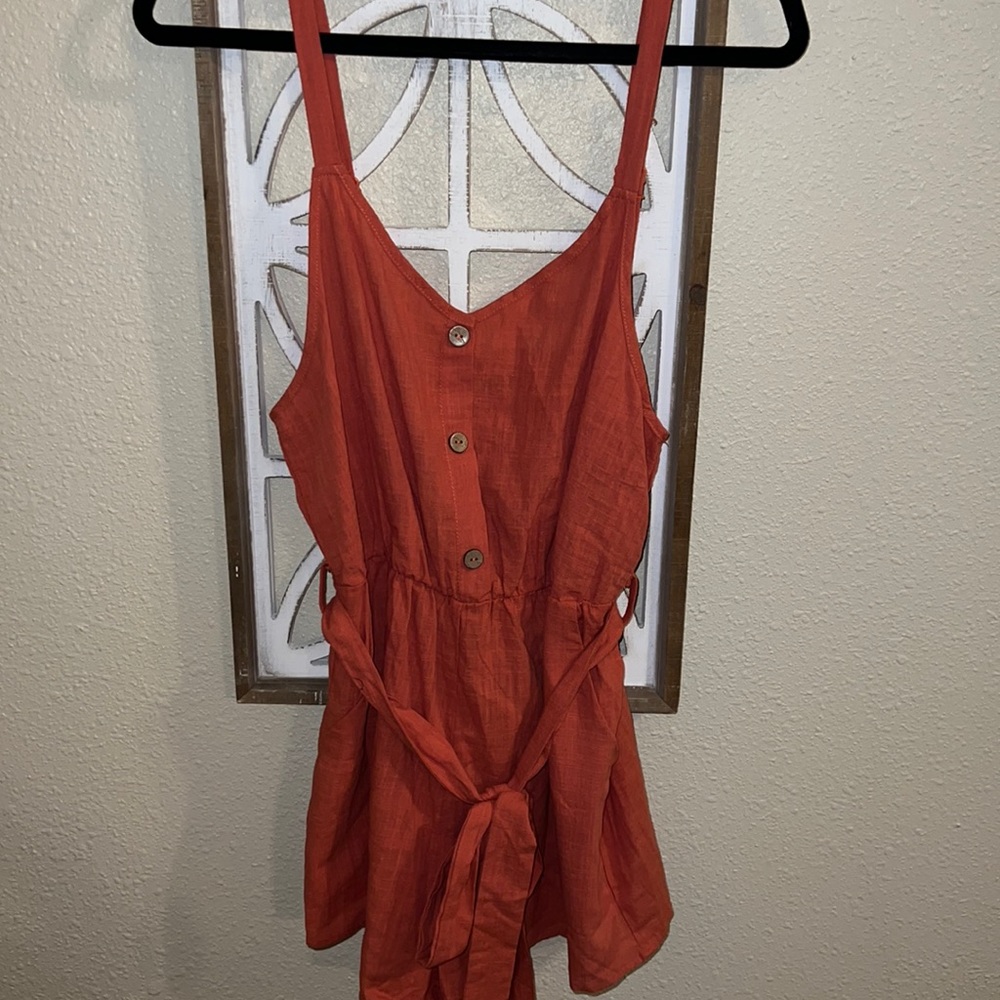 Orange shein romper with pockets and belt